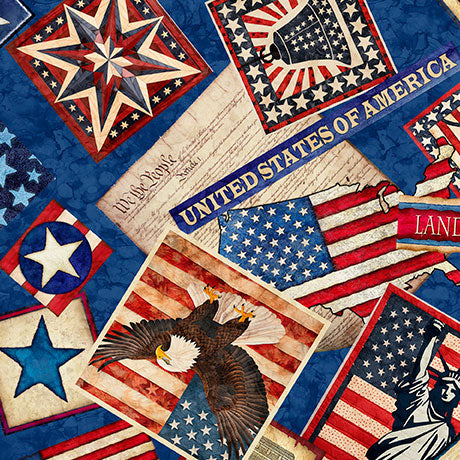 QT American Tapestry Patriotic Collage - 30867-B Blue - Cotton Fabric