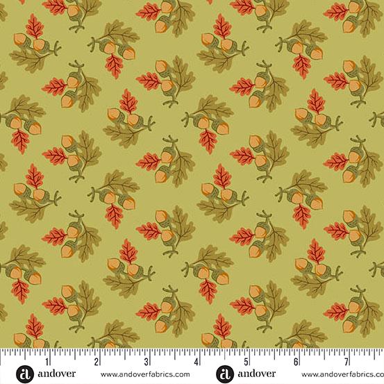 AND Autumn Woods Gathered Acorns - A-1545-G Moss - Cotton Fabric