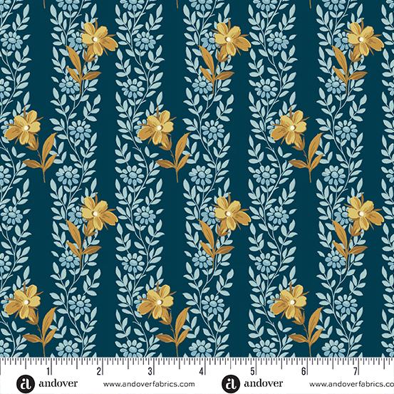 AND Beach House Blue Poppy - A-1166-B Midnight - Cotton Fabric