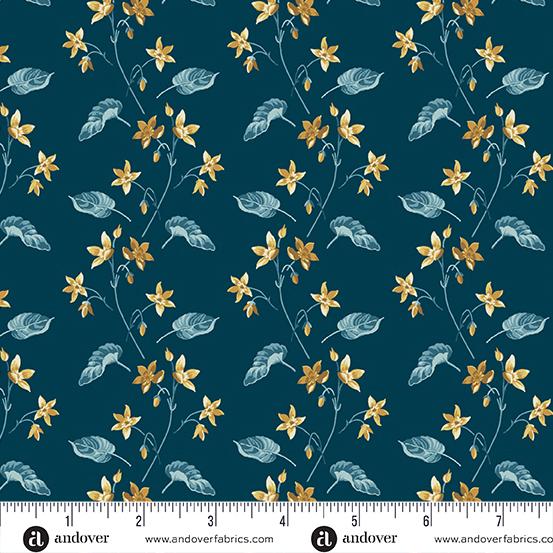 AND Beach House Clematis - A-1167-B Midnight - Cotton Fabric