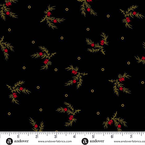 AND Carolina Tossing Sprig - A-5315-KR Black Red - Cotton Fabric