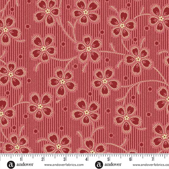 AND Dahlia Dianthus - A-1388-E Cardinal - Cotton Fabric