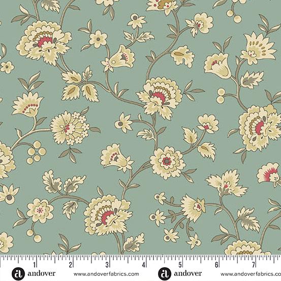 AND Farmhouse Flourish - A-1355-T Dusty Teal - Cotton Fabric
