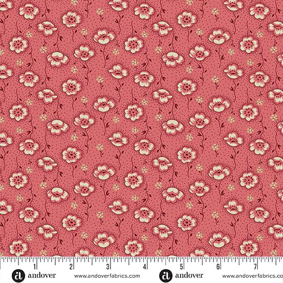 AND Farmhouse Poppy Stems - A-1357-R Coral - Cotton Fabric