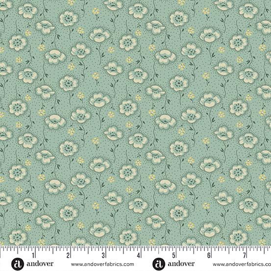AND Farmhouse Poppy Stems - A-1357-T Dusty Teal - Cotton Fabric