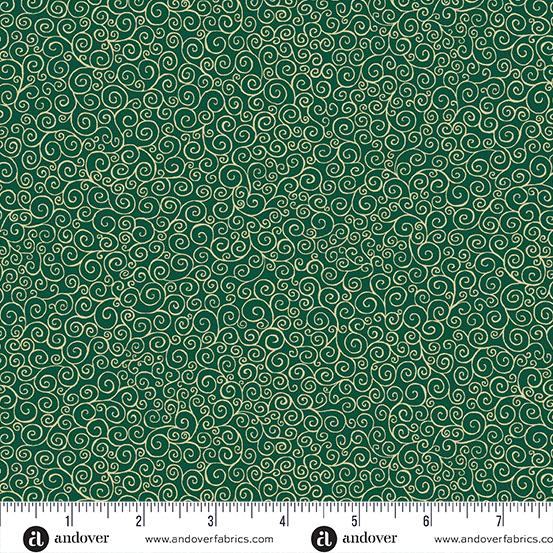 AND Good Tidings Scroll - MU-109-G Green - Cotton Fabric