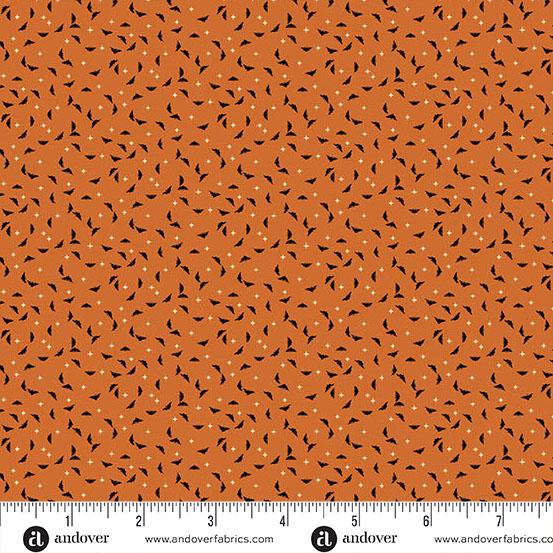 AND Midnight Moon Bats - 1532-O Pumpkin - Cotton Fabric