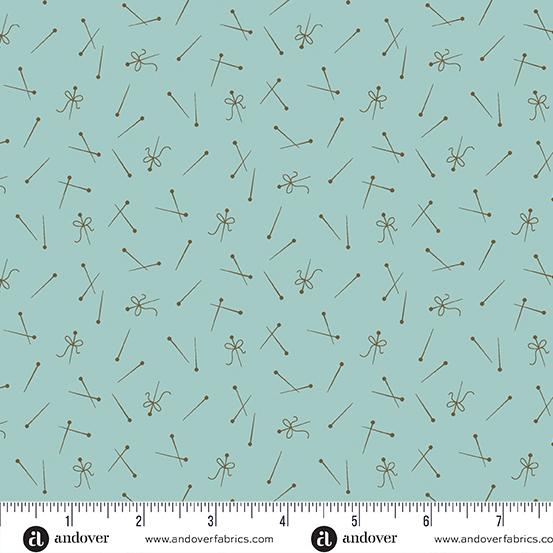 AND Sewing Basket Pin Up - A-952-B Turquoise - Cotton Fabric