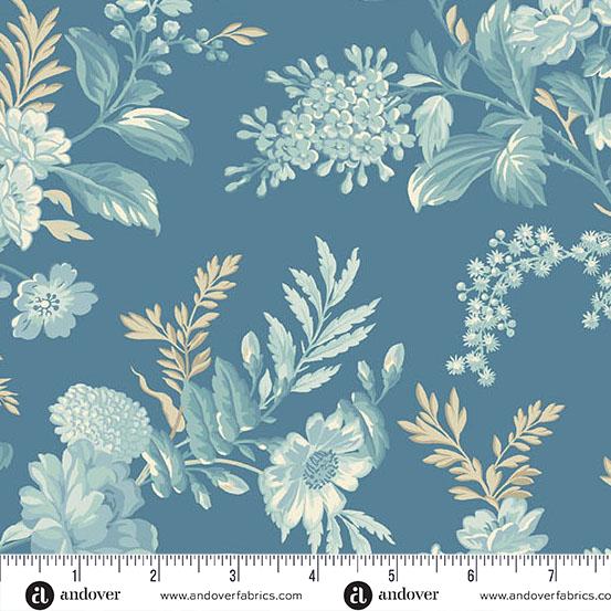 AND Sewing Bird Bed of Roses- 1600-B Indigo - Cotton Fabric