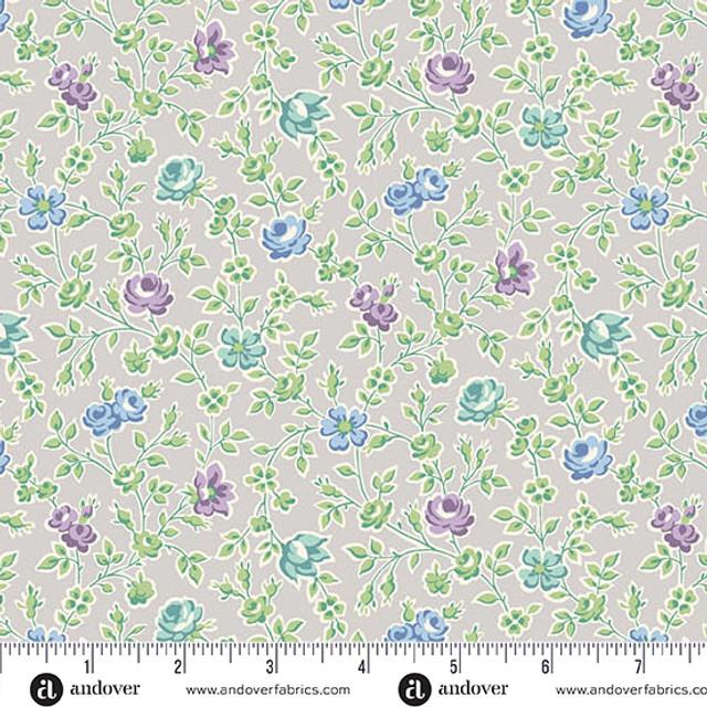 AND Sweet Things Climbing Rose - 1636-C Gray - Cotton Fabric