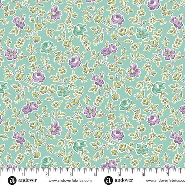 AND Sweet Things Climbing Rose - 1636-T Teal - Cotton Fabric