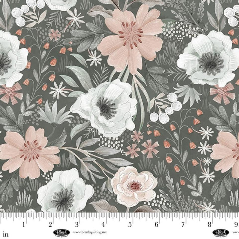 BLK Petals & Pewter - 4566-95 Gray - Cotton Fabric