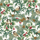BTX A Winter's Day Winter Chickadees - 16591M-09 White - Cotton Metallic Fabric