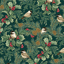 BTX A Winter's Day Winter Chickadees - 16591M-85 Dark Teal - Cotton Metallic Fabric