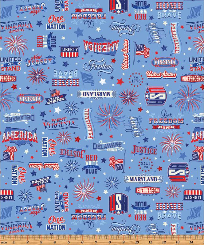 BTX All Mid-Atlantic Shop Hop 2025 Patriotic Words - 15012-56 Medium Blue - Cotton Fabric