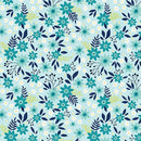 BTX Among The Wildflowers II Primrose - 17102-24 Aqua - Cotton Fabric