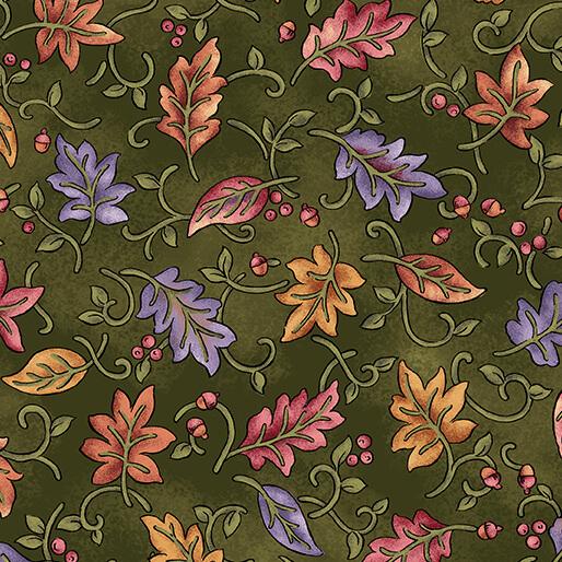 BTX Autumn Breeze Dancing Leaves - 17150-40 Green - Cotton Fabric