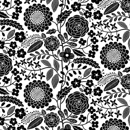 BTX Black, White And Bloom Liz - 16677-90 Black/White - Cotton Fabric