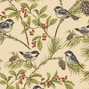 BTX Christmas At Home Chickadees - 16715M-70 Natural - Cotton Fabric