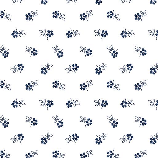 BTX Classic Keepsakes In Blue Daisy Garden - 14657-50 White/Navy - Cotton Fabric