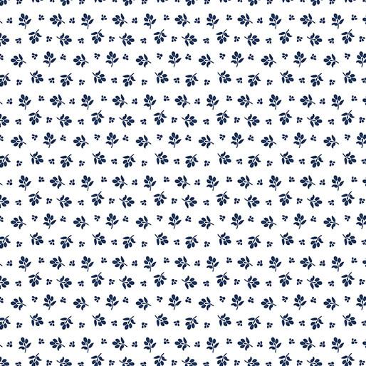 BTX Classic Keepsakes In Blue Little Flower Buds - 14654-50 White/Navy - Cotton Fabric