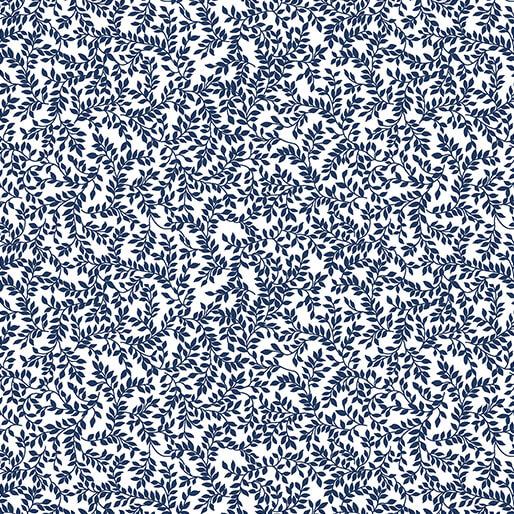 BTX Classic Keepsakes In Blue Mini Ferns - 14649-50 White/Navy - Cotton Fabric
