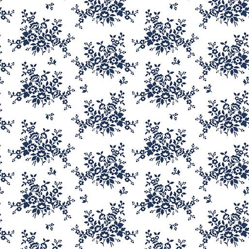 BTX Classic Keepsakes In Blue Mini Floral Bouquet - 14651-50 White/Navy - Cotton Fabric