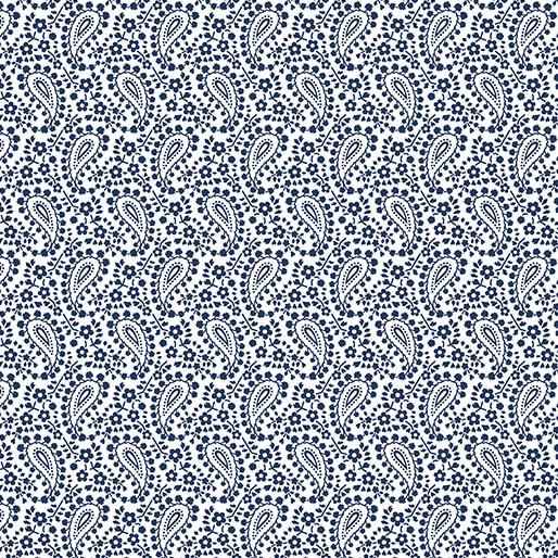 BTX Classic Keepsakes In Blue Paisley Floral - 14650-50 White/Navy - Cotton Fabric