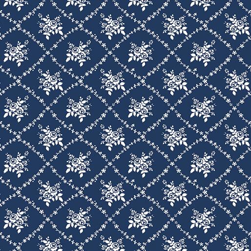 BTX Classic Keepsakes In Blue Rose Trellis - 14648-55 Navy Blue - Cotton Fabric