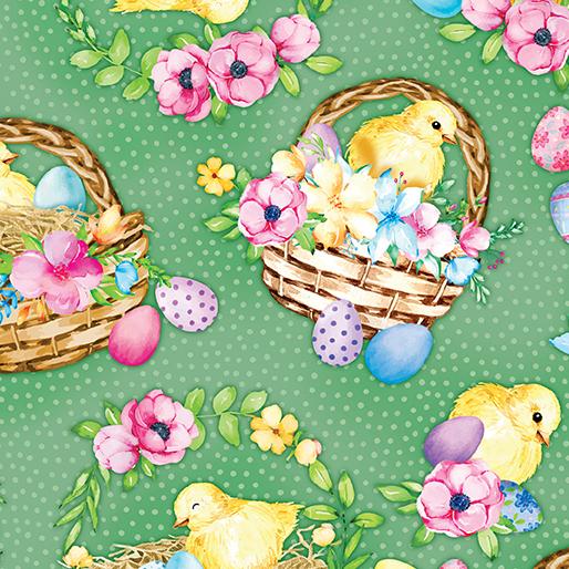 BTX Cottontail Farms Springtime Chicks - 14412-44 Green - Cotton Fabric