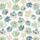 BTX Enchanted Florals Enchanted Floral Toss - 16393-09 White/Turquoise - Cotton Fabric