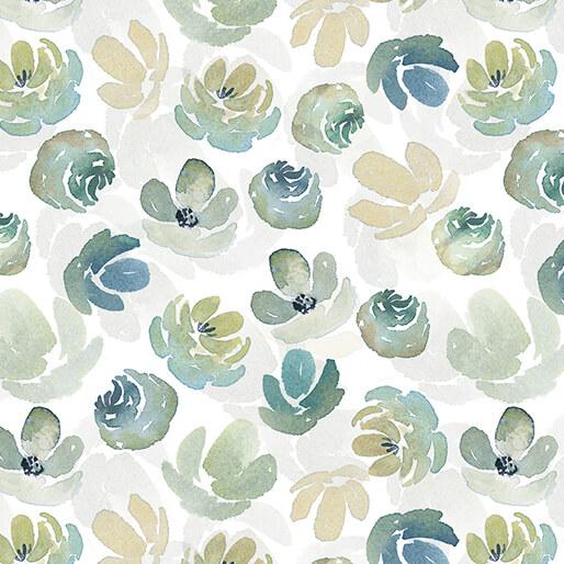 BTX Enchanted Florals Enchanted Floral Toss - 16393-09 White/Turquoise - Cotton Fabric