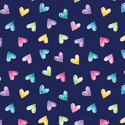 BTX Fairytale Dreams Bejeweled Hearts - 14526-58 Navy - Cotton Fabric