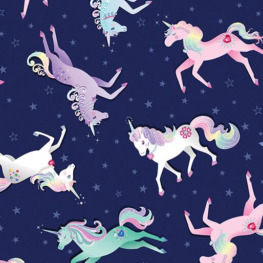 BTX Fairytale Dreams Magical Unicorns - 14523-58 Navy - Cotton Fabric