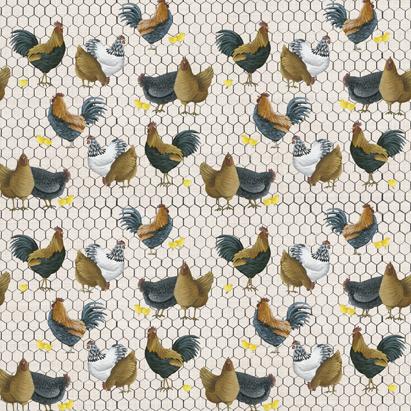 BTX Farmall Roosters and Chickens Allover - 10545 - Cotton Fabric