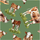 BTX Green Acres Cows in the Meadow - 15345-44 Green - Cotton Fabric