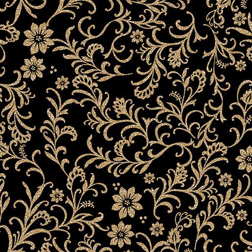 BTX Holiday Tidings Holiday Vines - 14910M-12 Black - Cotton Metallic Fabric