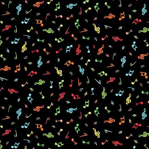BTX Making Music Mini Notes - 14767-12 Black  - Cotton Fabric