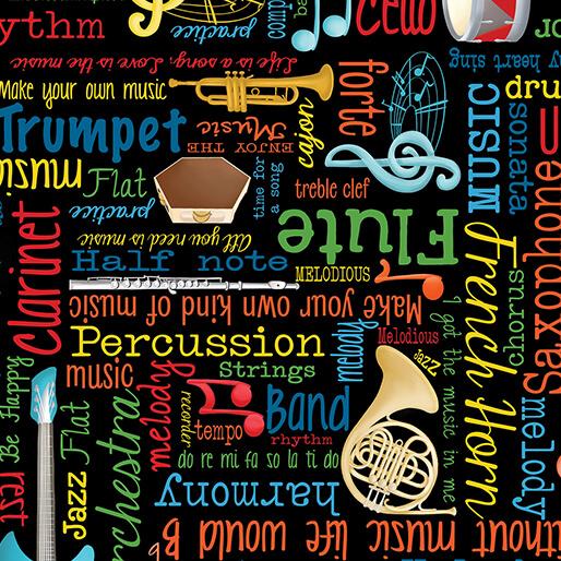 BTX Making Music Musical Words - 14769-12 Black  - Cotton Fabric
