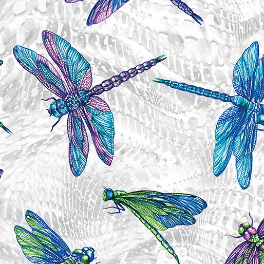 BTX On Dragonfly Wings Large Dragonfly - 16400P-08 Grey - Cotton Fabric