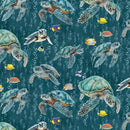 BTX Under the Sea Sea Turtle Swim - 16530-85 Dark Teal/Multi - Cotton Fabric