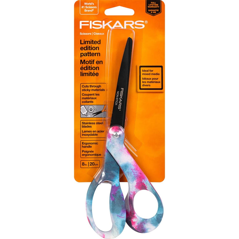 CHK Fiskars Premier Bent Deco NonStick Scissors 8in Pink & Blue Tie Dye - 179282