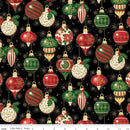 CHK Poinsettias At Christmas Ornaments Black Foil - CF17631-BLACK - Cotton Fabric