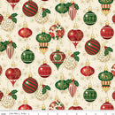 CHK Poinsettias At Christmas Ornaments Cream Foil - CF17631-CREAM - Cotton Fabric