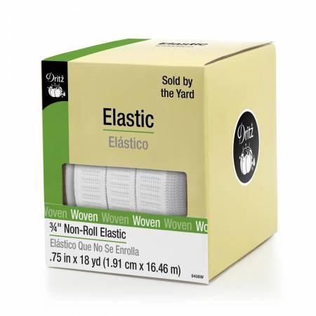 CHK White Woven Non-Roll Knit Elastic 3/4in - 9406W