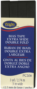CHK Wrights XWide Double Fold Bias Tape Black - 117206031