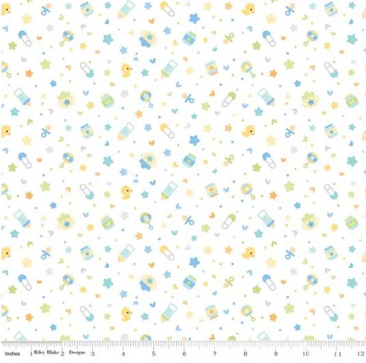 CWH Designer Flannel Baby Boy Binkies And Bottles - F13332-WHITE - Cotton Flannel Fabric