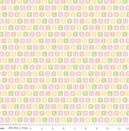 CWH Designer Flannel Baby Girl Blocks - F13334-WHITE - Cotton Flannel Fabric