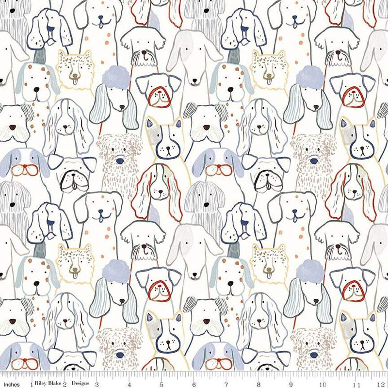 CWH Designer Flannel Inky Dog Club - F16024-WHITE - Cotton Flannel Fabric