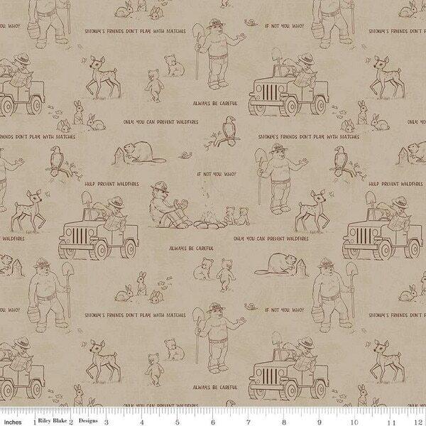 CWH Friends of Smokey Bear Outlines - C16504-SAND - Cotton Fabric
